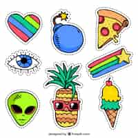 Free vector comic stickers with funny style