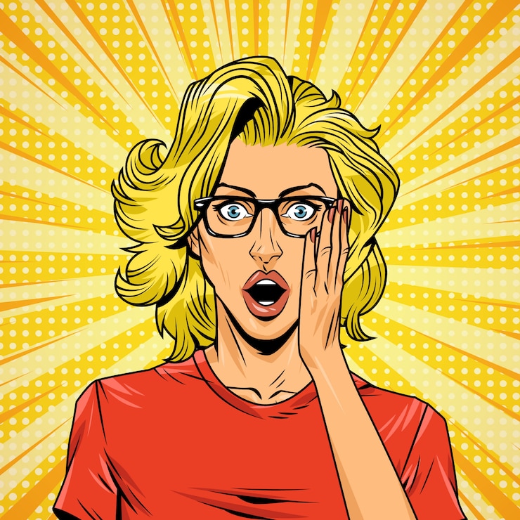 Free Vector comic surprised pretty girl on halftone background