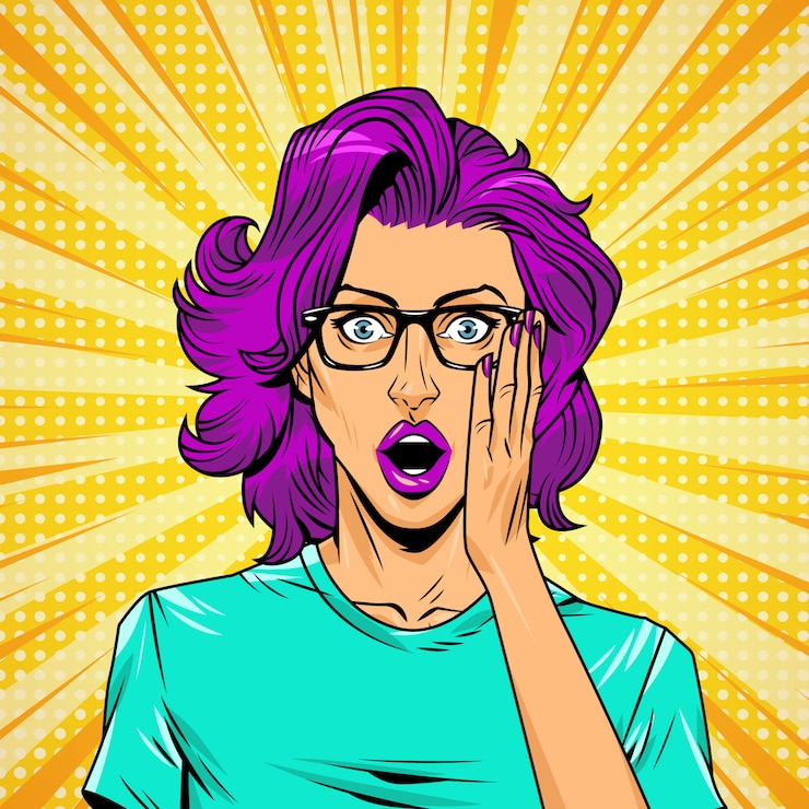 Free Vector comic surprised pretty girl on halftone background