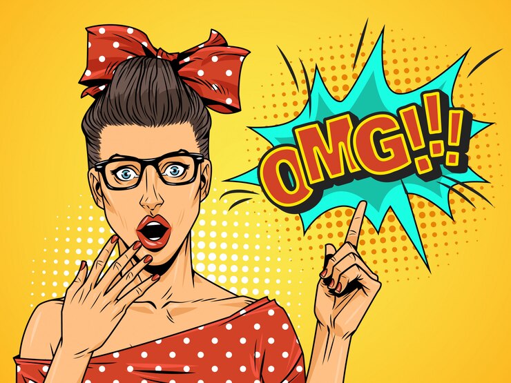 Free Vector comic surprised pretty girl on halftone background