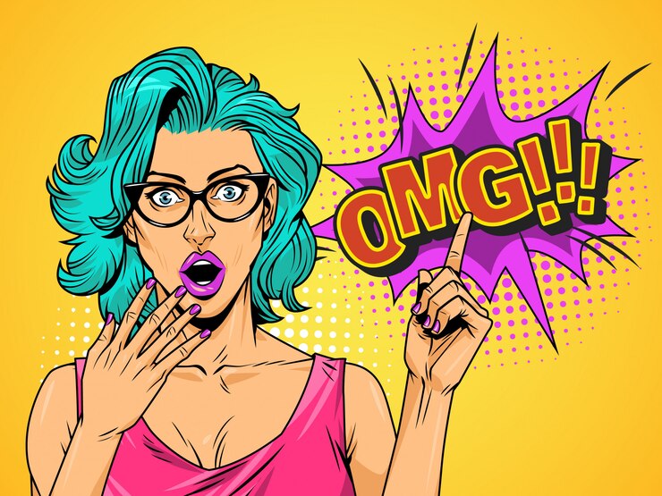 Free Vector comic surprised pretty girl on halftone background