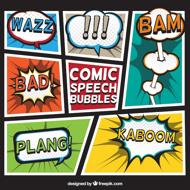 Free vector comic vignettes pack with dialogue balloons