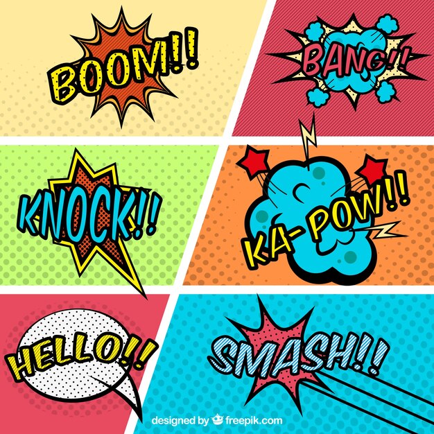 Comic vignettes set with onomatopoeia