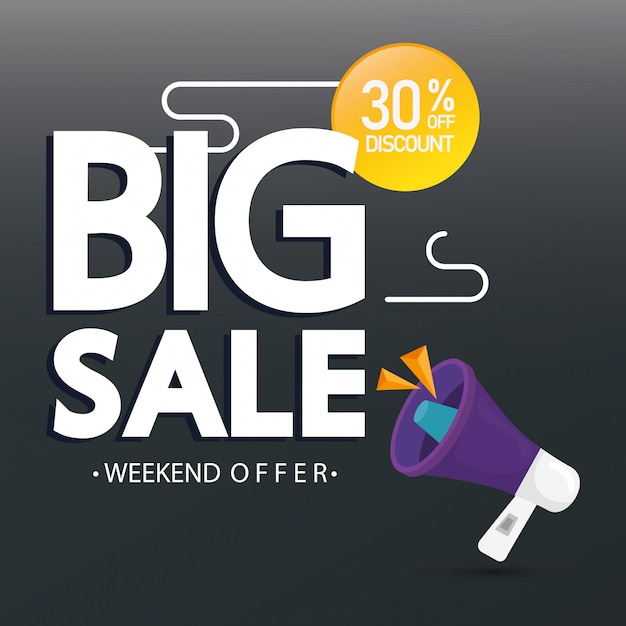 Commercial banner with big sale offer lettering and thirty percent discount