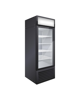 상점 냉장고의 고립 된 이미지와 상업 유리 도어 음료 냉장고 현실적인 구성