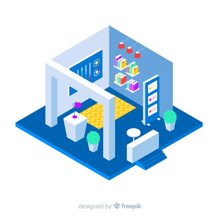 Free Vector commercial isometric stand exhibition vector