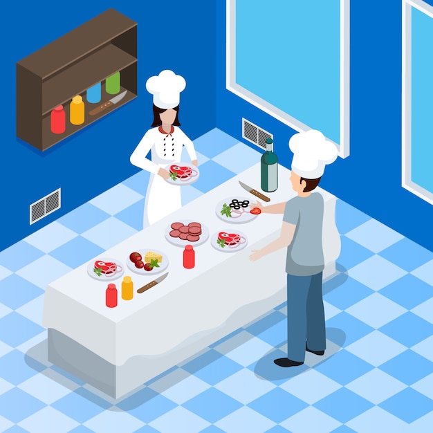 Commercial kitchen interior isometric composition