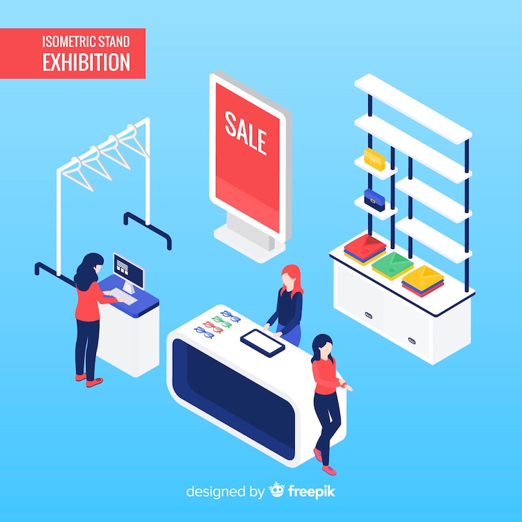 Free Vector commercial stand exhibition in isometric design