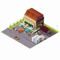 Free vector commercial warehouse building isometric