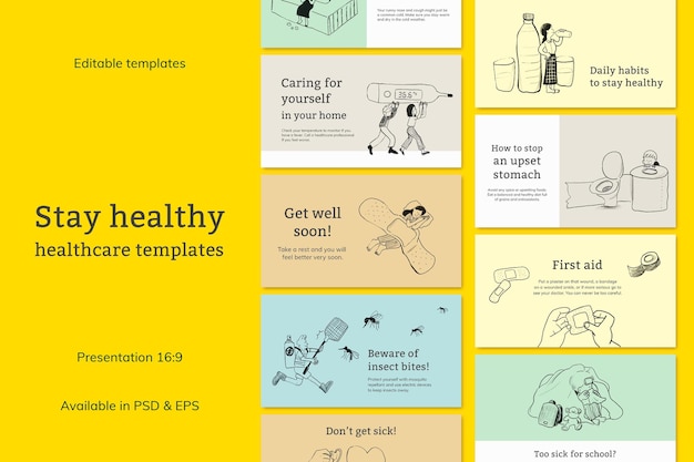 Free vector common illnesses template files set healthcare presentation