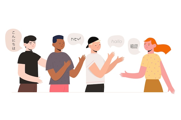Бесплатное векторное изображение Общение и общение с людьми, разговаривающими на разных языках