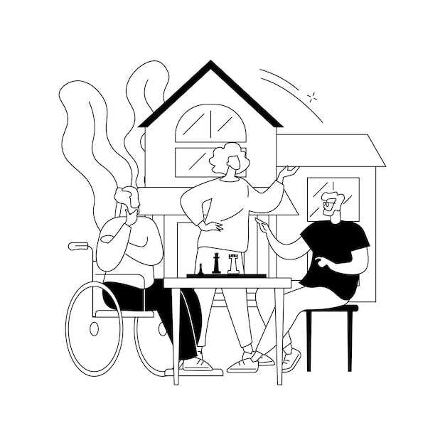 Бесплатное векторное изображение Сообщества для пожилых людей абстрактная концептуальная векторная иллюстрация жилье для пожилых людей пенсионное сообщество общие услуги здоровье и оздоровительные мероприятия без обслуживания абстрактная метафора