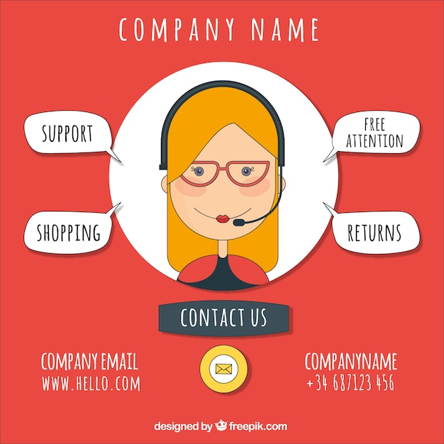 Free vector company background with callcenter girl