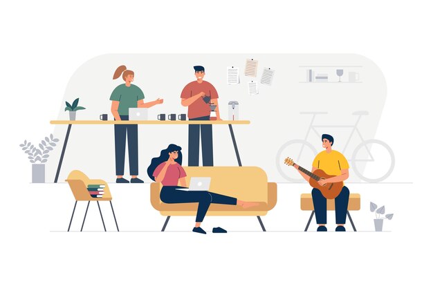 company business members. music band flat hand drawn illustration.