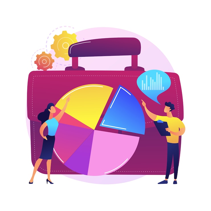Free Vector company development statistics. financial analytics, investment revenue, growth rates. stock broker, investor analyzing profitable economy sectors 