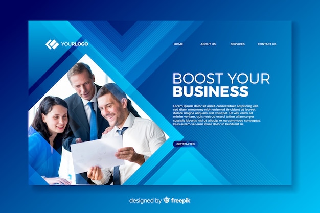 Free vector company landing page with photo