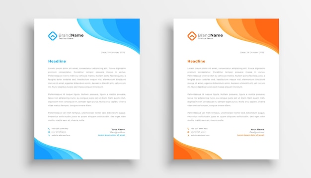 Free vector company letterhead modern design in blue and orange color