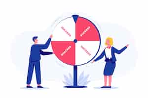 Free vector the company operates its business rigorously and has a plan a plan b. there always research analysis, no matter what you do, there is always success. it's like spinning the wheel and jackpot alway.