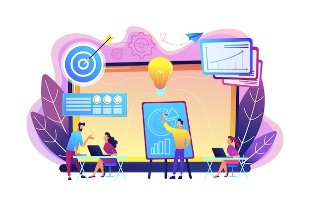 Free vector company providing management training and office space. business incubator, business training programs, shared administrative service concept. bright vibrant violet  isolated illustration