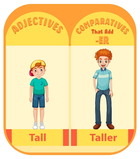 Free vector comparative adjectives for word tall
