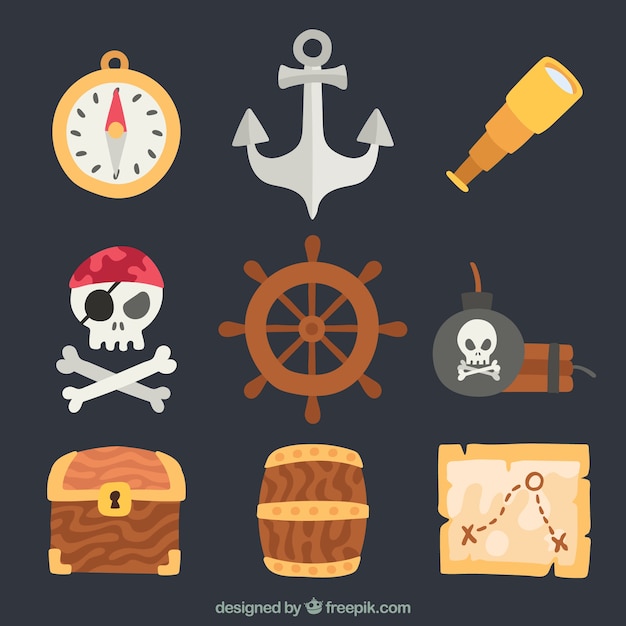 Бесплатное векторное изображение Компас и другие элементы пиратского приключения