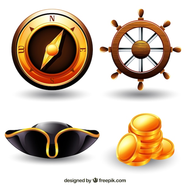 Free vector compass with rudder and other pirate elements