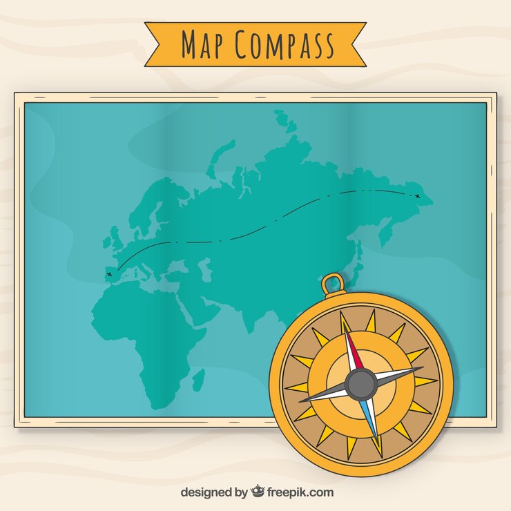 Free Vector compass on world map background