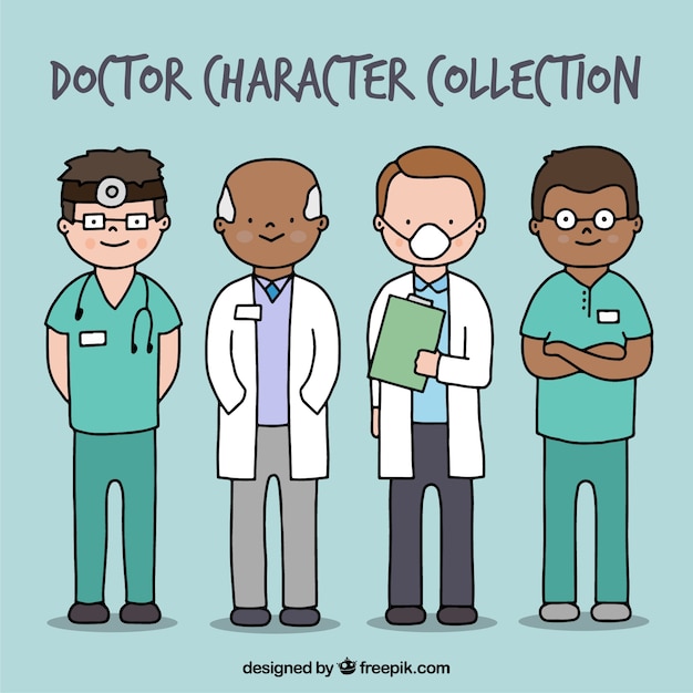 Free vector complete collection of hand drawn doctors