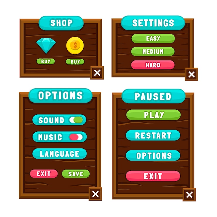 Free Vector complete set of level button game pop-up, icon, window and elements for creating medieval rpg video games