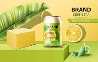 Free vector composition of a can of iced green tea
