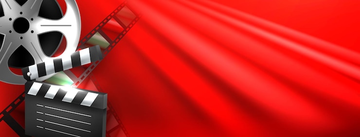 Free Vector composition of cinema elements on red background