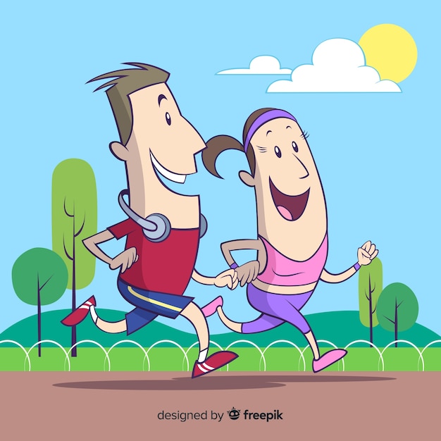 Composition of couple running in the park