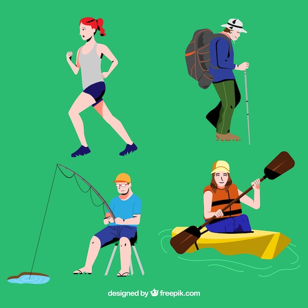 Composition of people doing outdoors activities