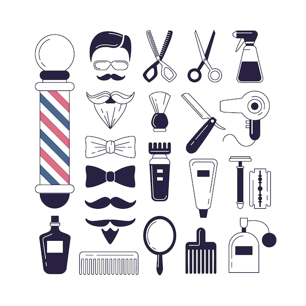 Free vector composition of the set of icons for the barber shop.