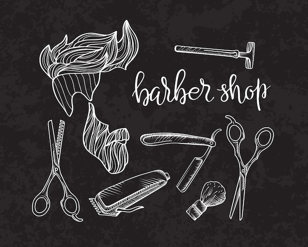 Free vector composition of the set of icons for the barber shop.