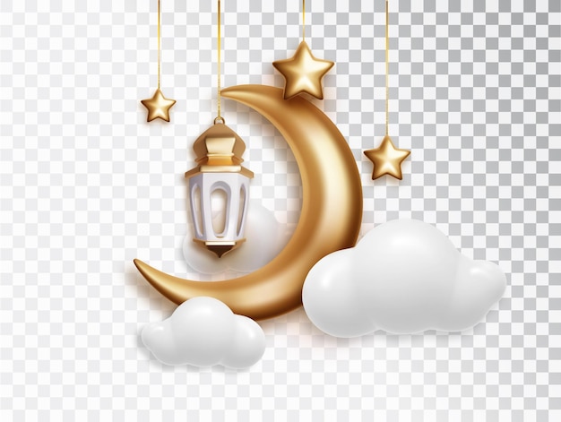 Free vector composition with crescent moon lantern cloud and stars for islamic holy month decoration