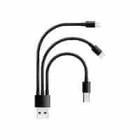 Free vector composition with realistic cable adapter with multiple plugs usb types for mobile devices