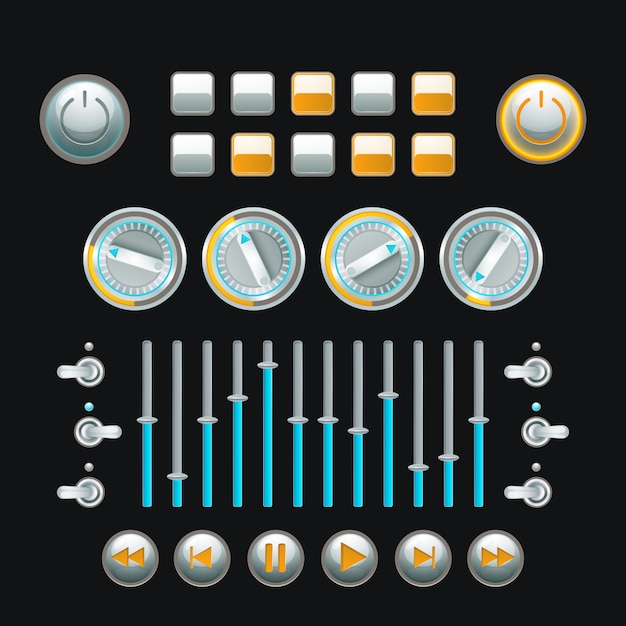 Free vector computer and analog technique button set colored