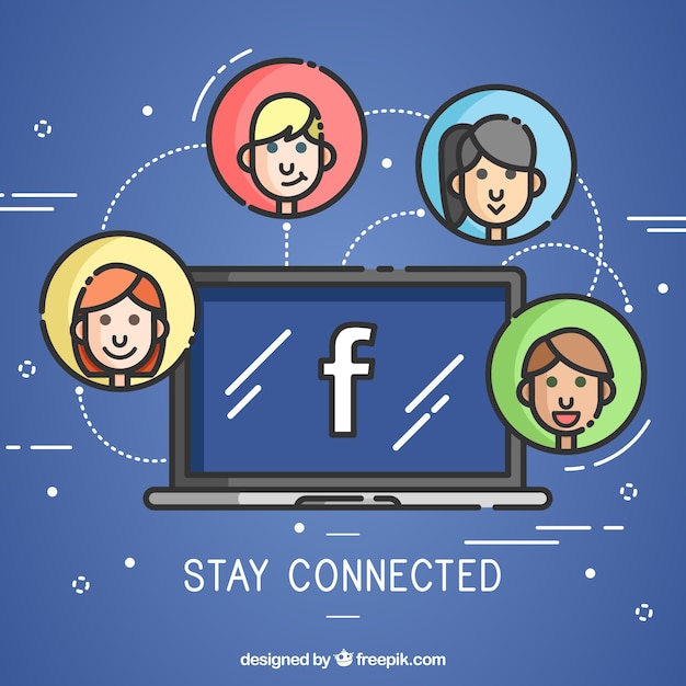 Computer background with facebook and avatars