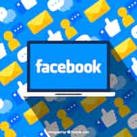 Free vector computer background with facebook in flat design