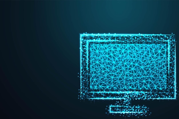 Computer monitor LCD with polygon line on abstract background Polygonal space low poly with connecting dots and lines Connection structure Vector science background