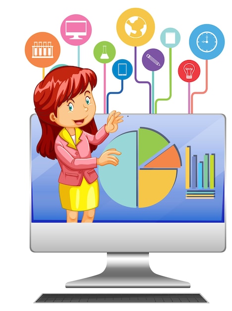Бесплатное векторное изображение Компьютерный монитор с учительницей