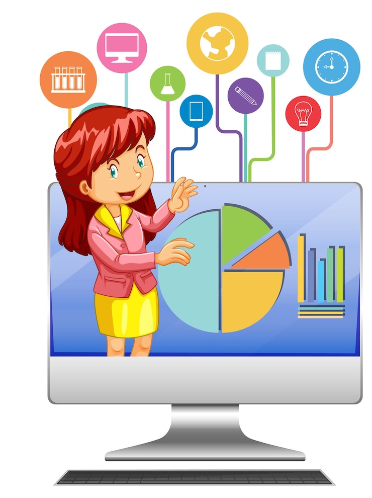 Free Vector computer monitor with a teacher woman