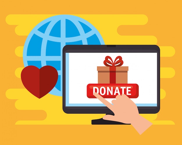 Vettore gratuito computer per donazione di beneficenza online