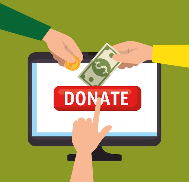 Vettore gratuito computer per donazione di beneficenza online
