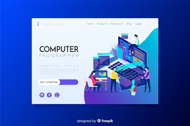 Free vector computer programmer landing page