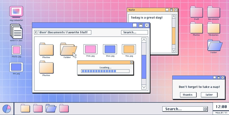 Free Vector computer screen with 90s retro software windows