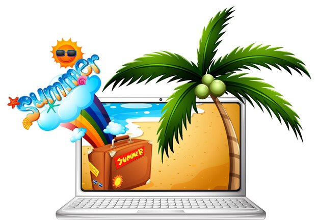 Free vector computer screen with summer on the beach