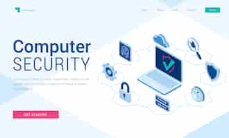 Free vector computer security banner. concept of safety internet technology, data secure.