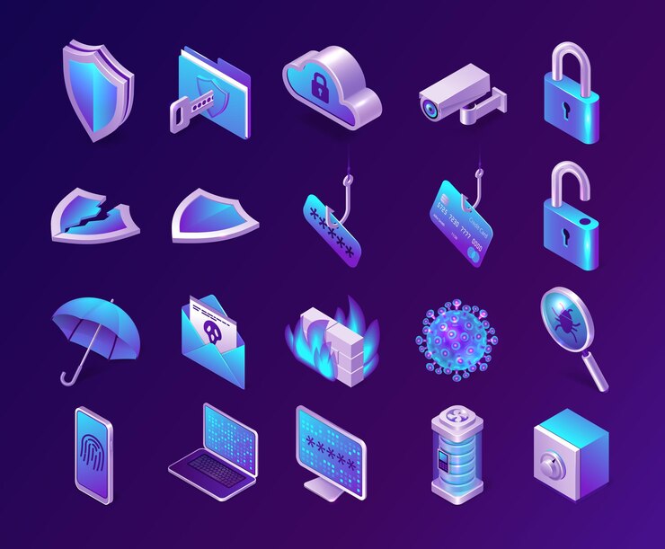 Free Vector computer security isometric icons set